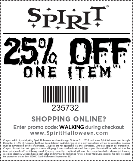 Spirit Halloween: 25% off Printable Coupon