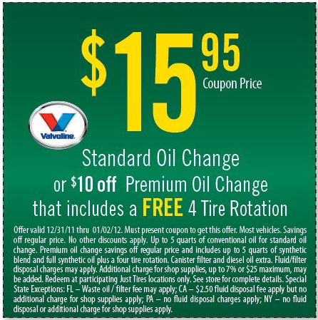 Valvoline: $15.95 Oil Change Printable Coupon