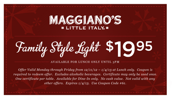 Maggianos Promo Coupon Codes and Printable Coupons