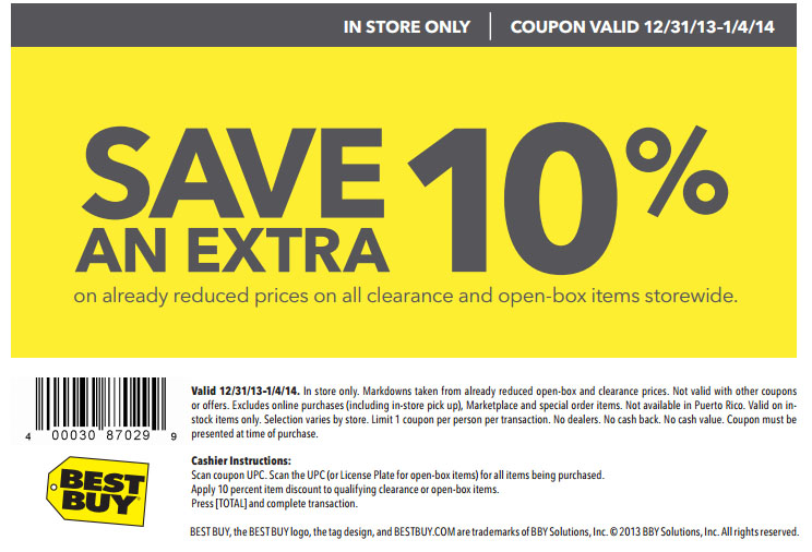 Best Buy: 10% off Open Box Printable Coupon