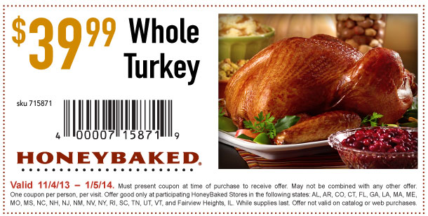 Honeybaked Ham: $39.99 Whole Turkey Printable Coupon