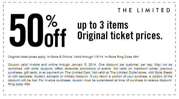 The Limited: 50% off Printable Coupon