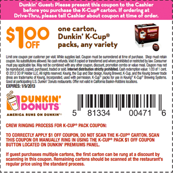 Dunkin Donuts: $1 off K-Cup Printable Coupon