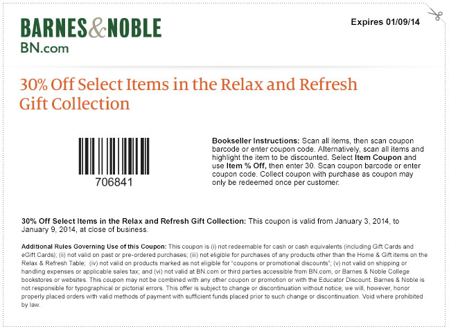 Barnes and Noble Promo Coupon Codes and Printable Coupons