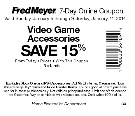 Fred Meyer: 15% off Video Game Accessories Printable Coupon