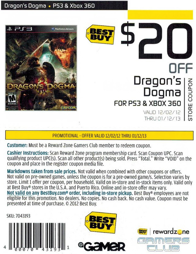 Best Buy: $20 off Dragon's Dogma Printable Coupon
