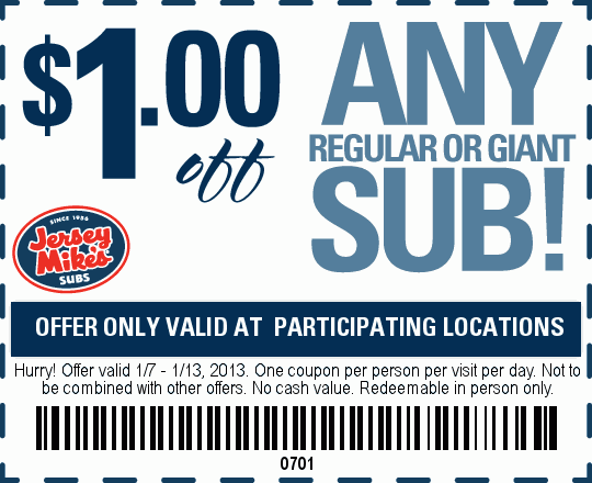 Jersey Mike's Subs: $1 off Sub Printable Coupon