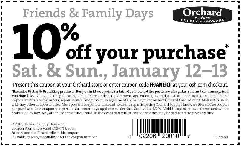 Orchard Supply Hardware: 10% off Printable Coupon