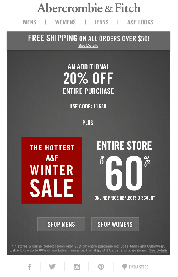 Abercrombie & Fitch: 20% off Printable Coupon