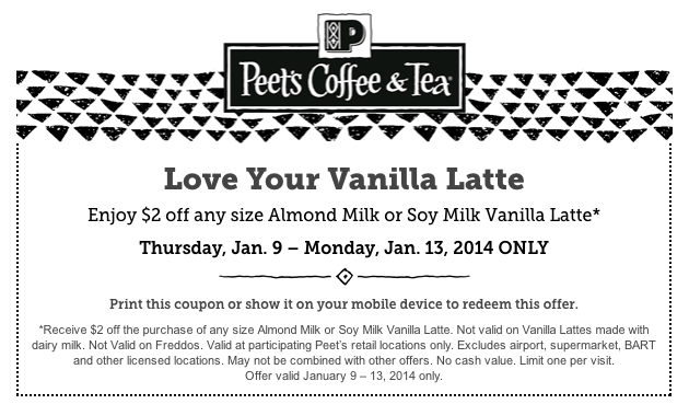 Peet's Coffee & Tea: $2 off Latte Printable Coupon