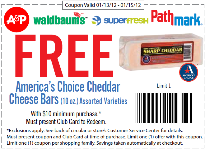 Pathmark: Free Cheese Bar Printable Coupon