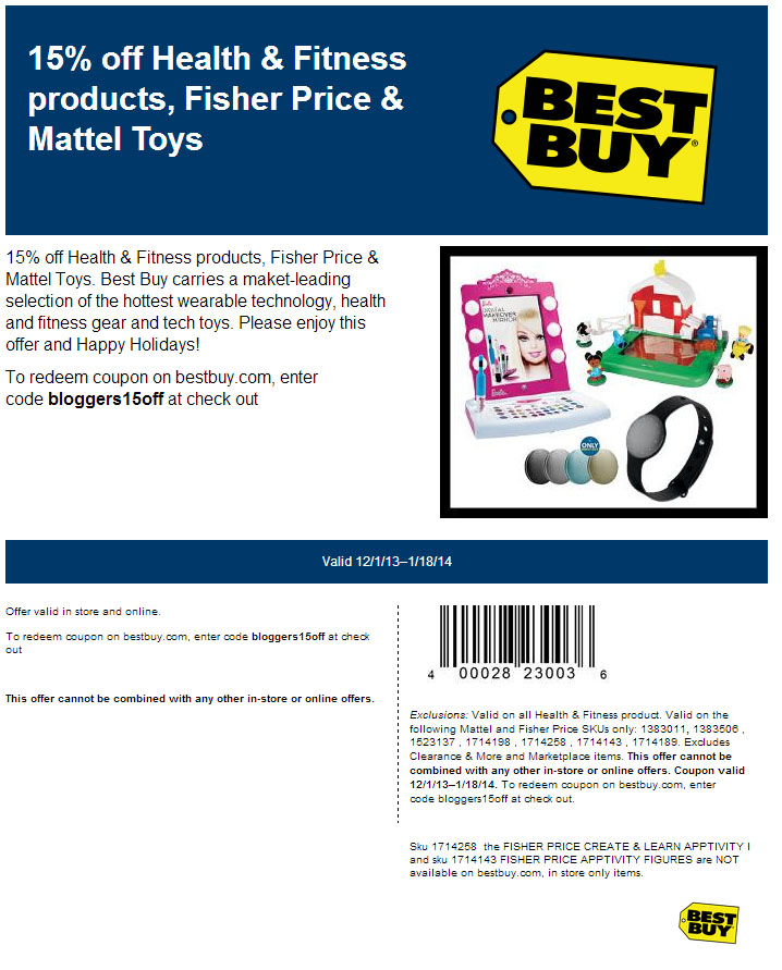 Best Buy: 15% off Health & Fitness Printable Coupon