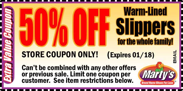 Marty's Shoes: 50% off Slippers Printable Coupon