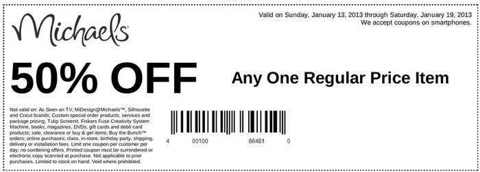 Michaels: 50% off Printable Coupon