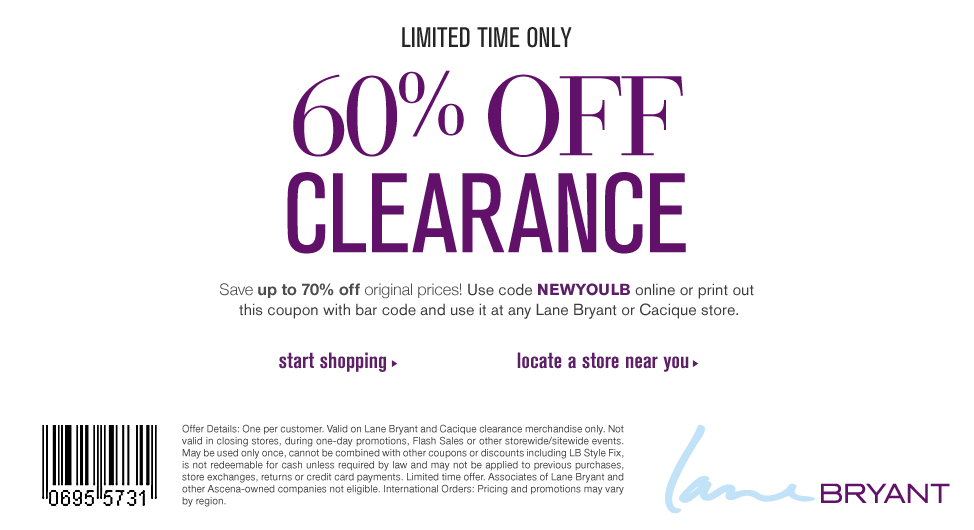 Lane Bryant: 60% off Clearance Printable Coupon
