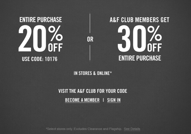 Abercrombie: 20%-30% off Printable Coupon
