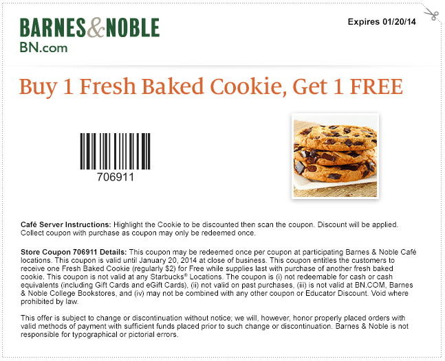 Barnes and Noble: BOGO Free Cookie Printable Coupon