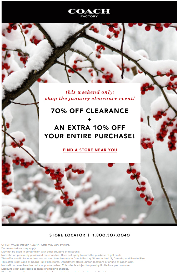 Coach Factory Store: 10% off Printable Coupon