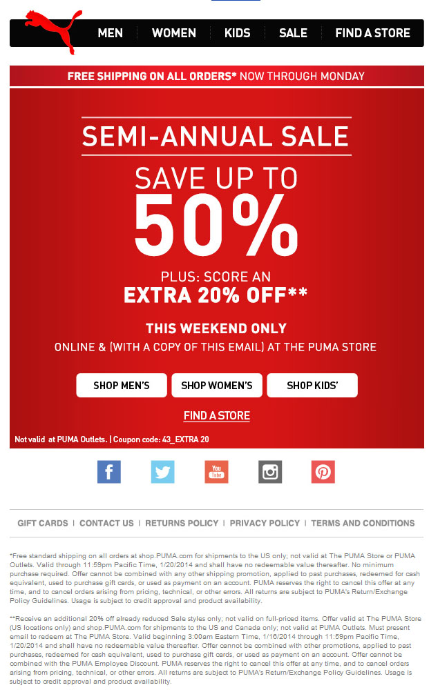 Puma: 20% off Printable Coupon