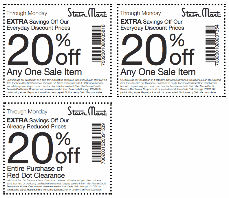 Stein Mart: 20% off Printable Coupon