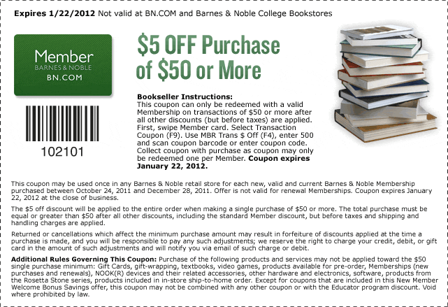 Barnes and Noble: $5 off $25 Printable Coupon