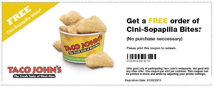 Taco Johns: Free Cini-Sopapilla Printable Coupon