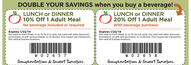 Souplantation & Sweet Tomatoes Promo Coupon Codes and Printable Coupons
