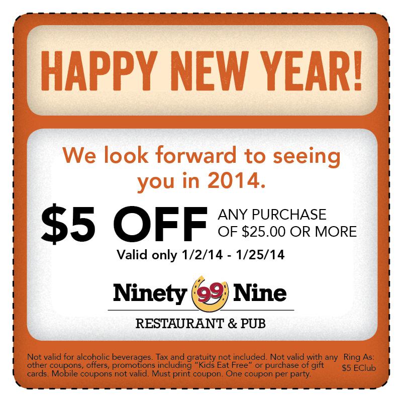 Ninety Nine Restaurant & Pub: $5 off $25 Printable Coupon