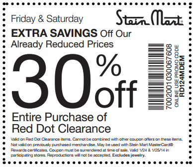 Stein Mart: 30% off Red Dot Printable Coupon