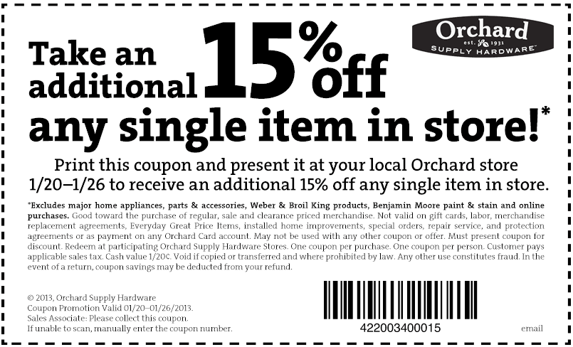 Orchard Supply Hardware: 15% off Printable Coupon