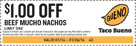 Taco Bueno: $1 off Beef Nachos Printable Coupon