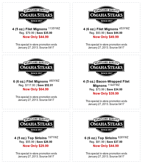 OmahaSteaks.com: 6 Printable Coupons