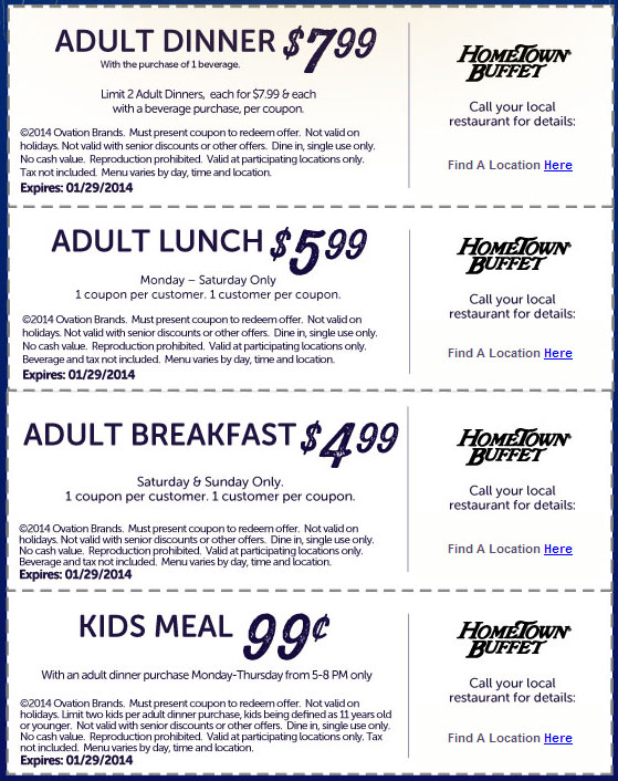 Hometown Buffet Promo Coupon Codes and Printable Coupons