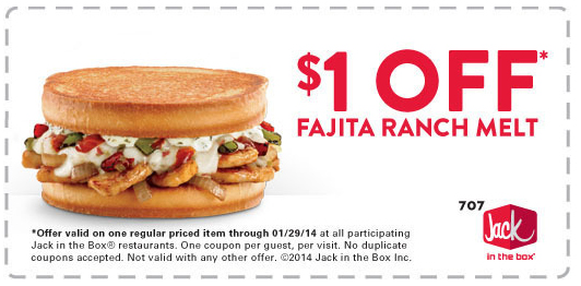 Jack in the Box: $1 off Fajita Melt Printable Coupon