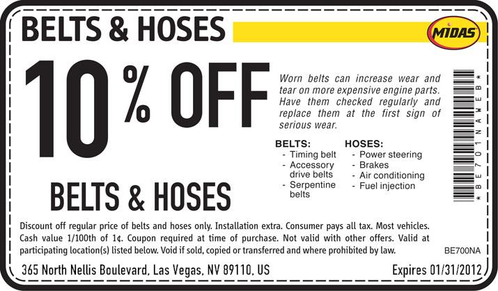Midas: 10% off Belts & Hoses Printable Coupon