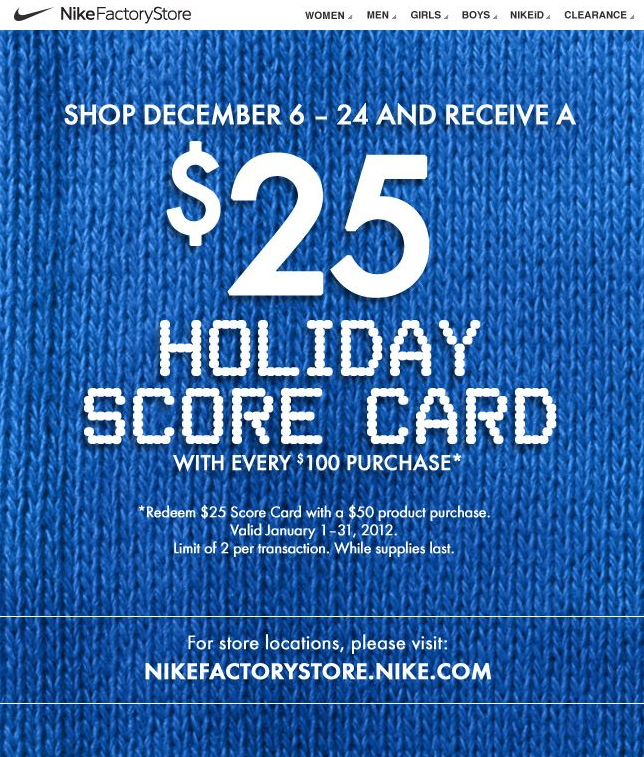 Nike: $25 Score Card Printable Coupon