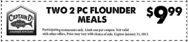 Captain D's Seafood: $9.99 Flounder Meals Printable Coupon