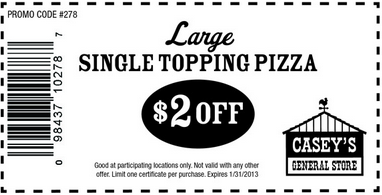 Caseys General Store: $2 off Pizza Printable Coupon