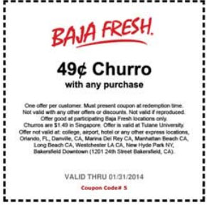 Baja Fresh: $.49 Churro Printable Coupon