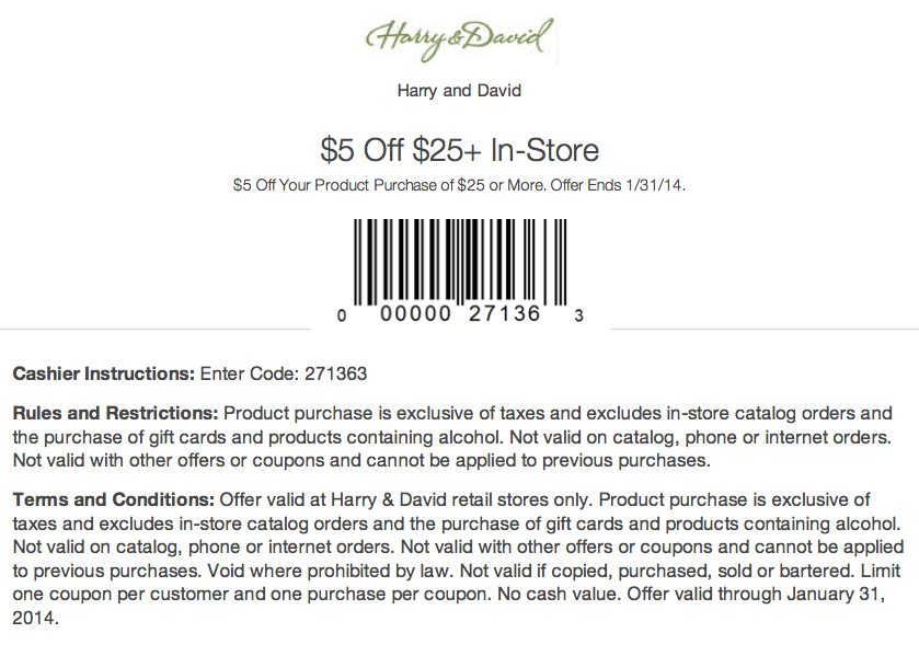 Harry & David: $5 off $25 Printable Coupon