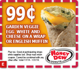 Honey Dew Donuts: $.99 Egg and Cheese Wrap Printable Coupon