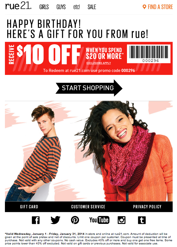 rue21: $10 off $20 Printable Coupon