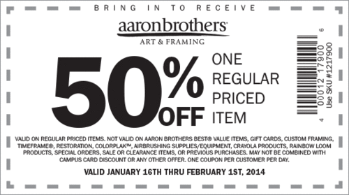 Aaron Brothers: 50% off Item Printable Coupon