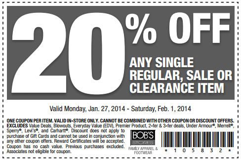 Bob's Stores: 20% off Printable Coupon