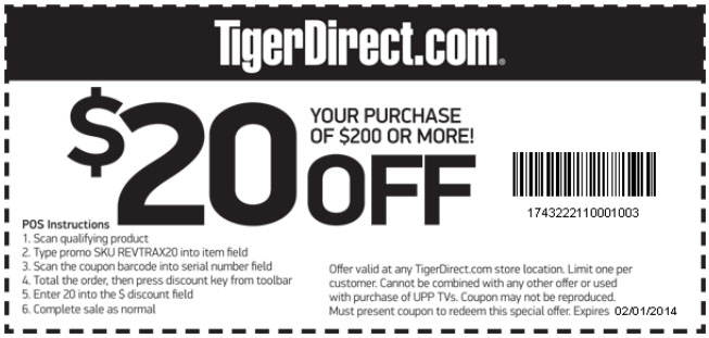 TigerDirect: $20 off $200 Printable Coupon