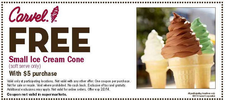 Carvel Ice Cream: Free Small Cone Printable Coupon