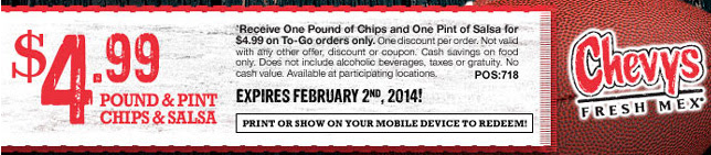 Chevys Fresh Mex Promo Coupon Codes and Printable Coupons