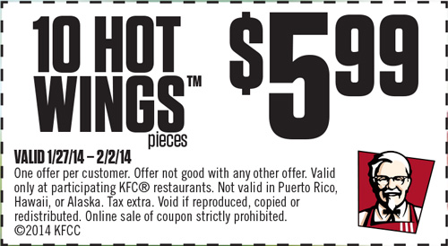KFC: $5.99 for 10 Hot Wings Printable Coupon