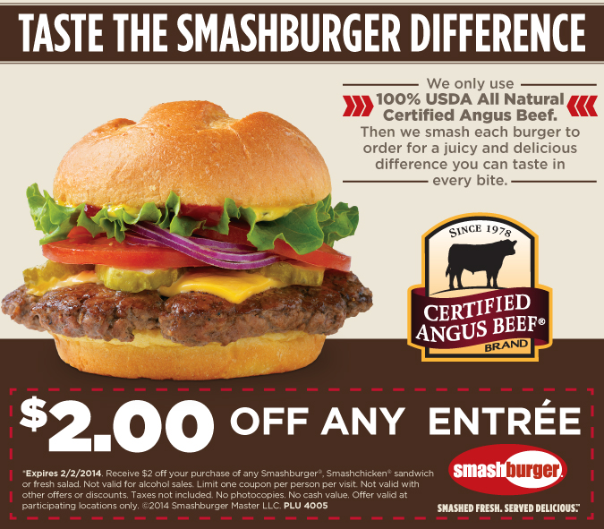 Smashburger: $2 off Entree Printable Coupon