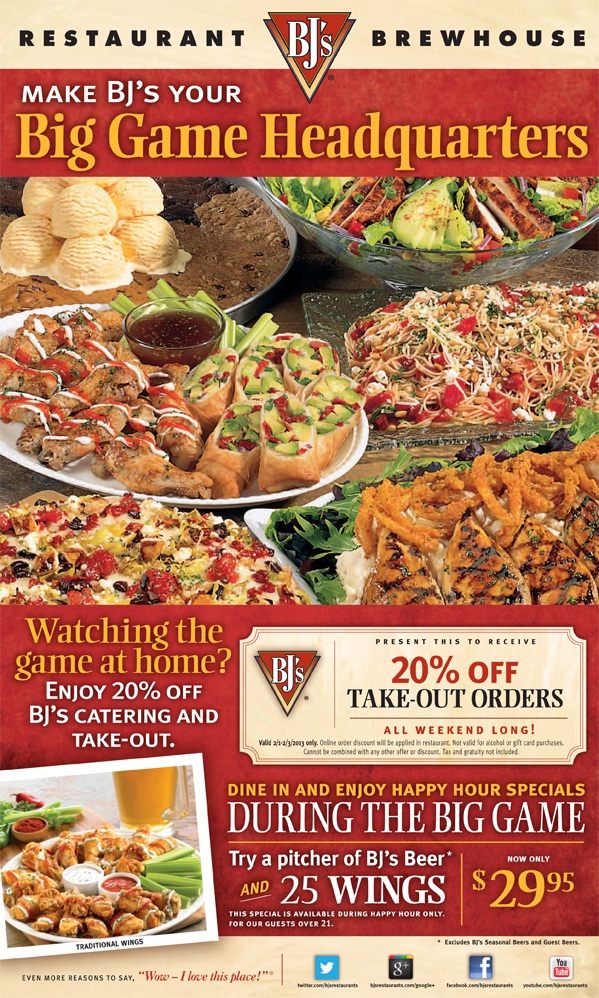 BJ's Restaurants Promo Coupon Codes and Printable Coupons